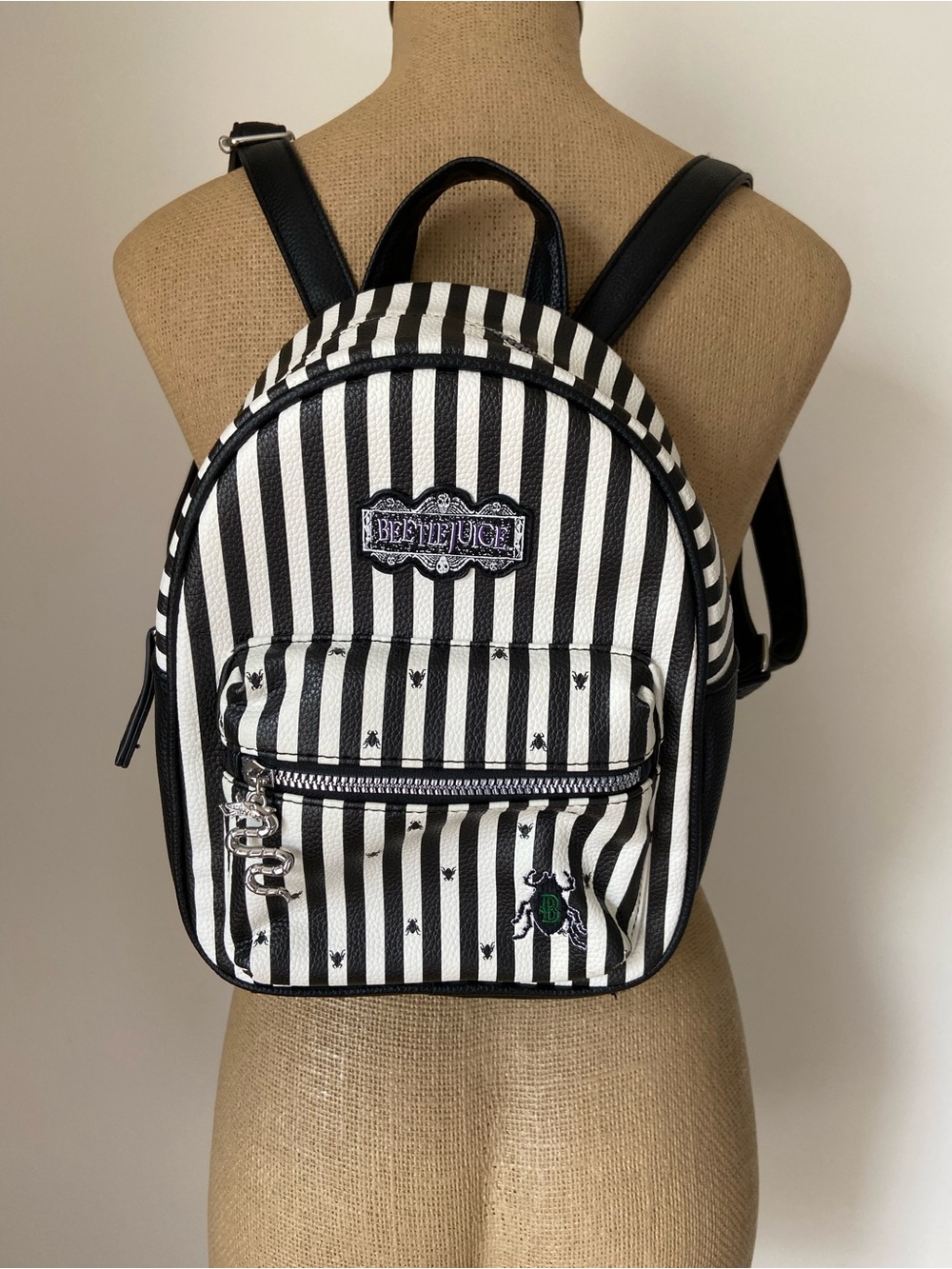 Primark Black and White Striped Beetlejuice Mini Backpack